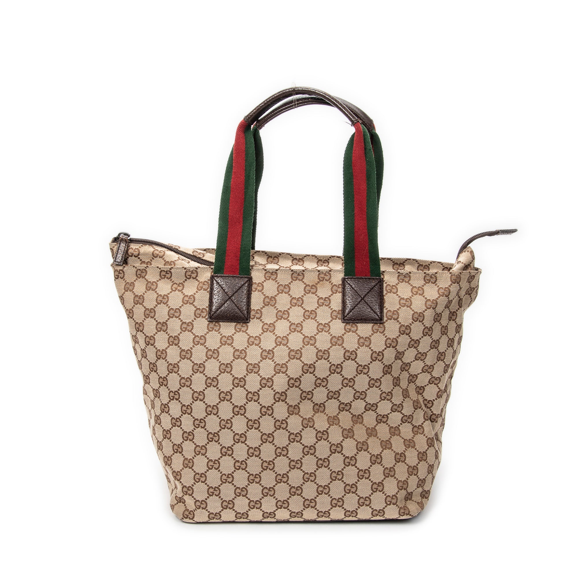 Bolso de hombro grande tipo tote de lona beige con monograma