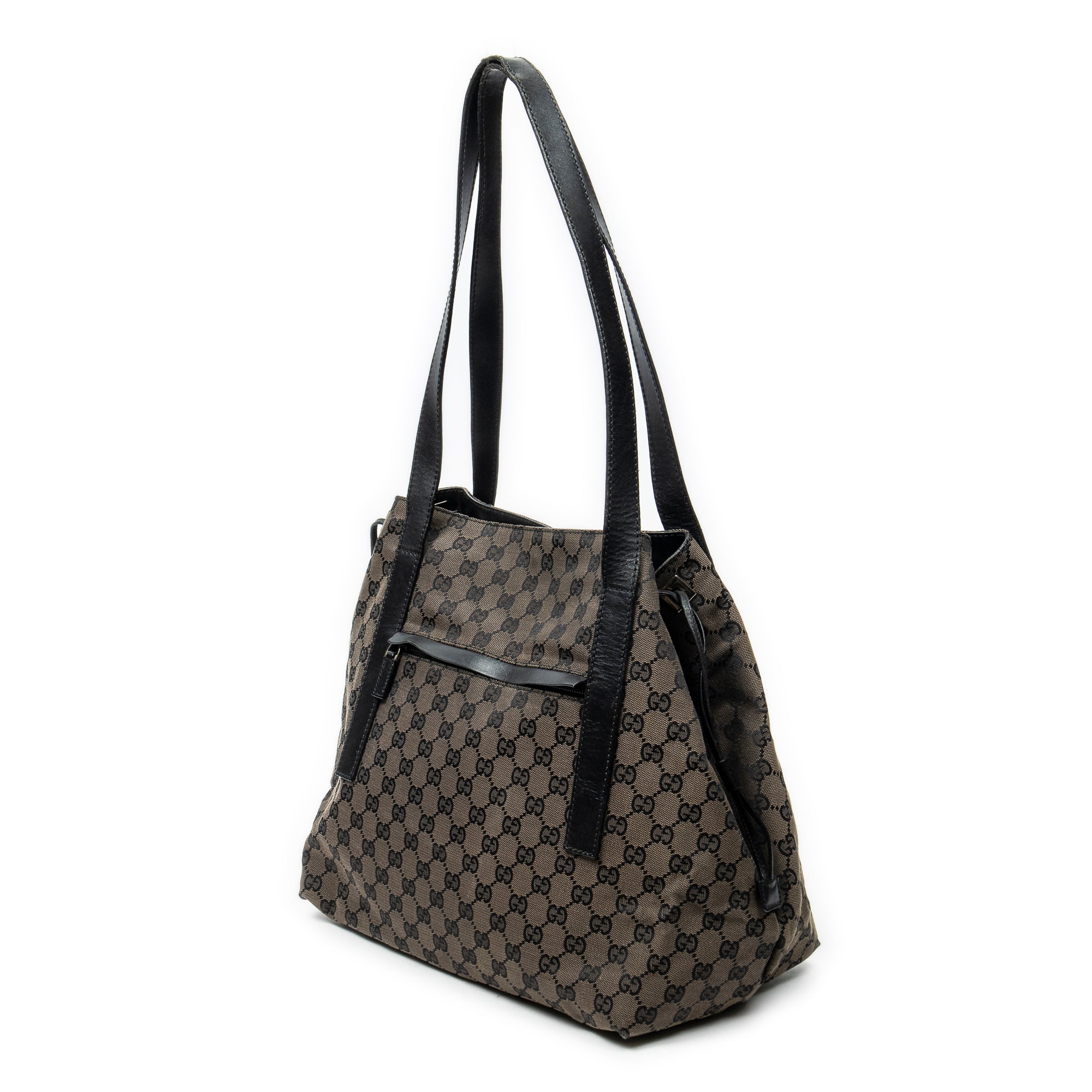 Bolso de Hombro con Cordón, Lona Monogramada Marrón