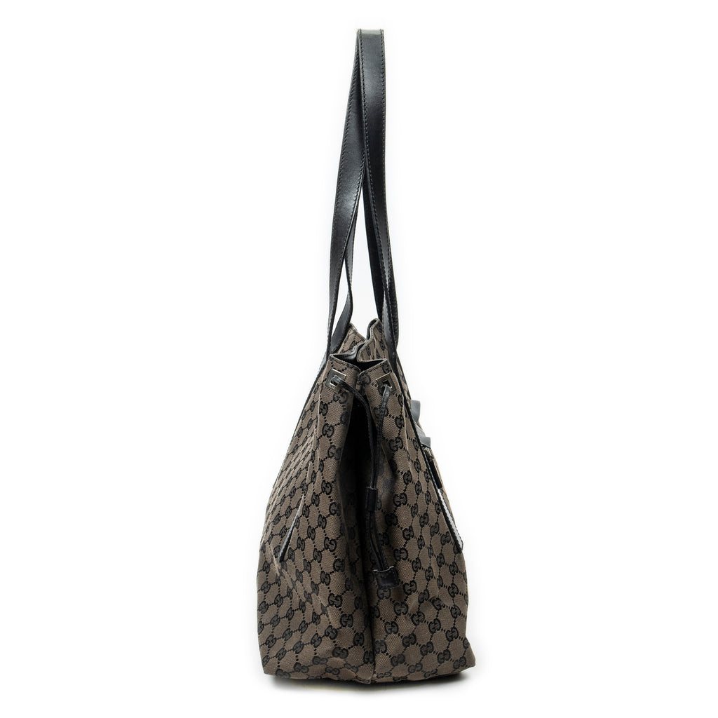 Shoulder Bag Drawstring Tote Brown Monogrammed Canvas