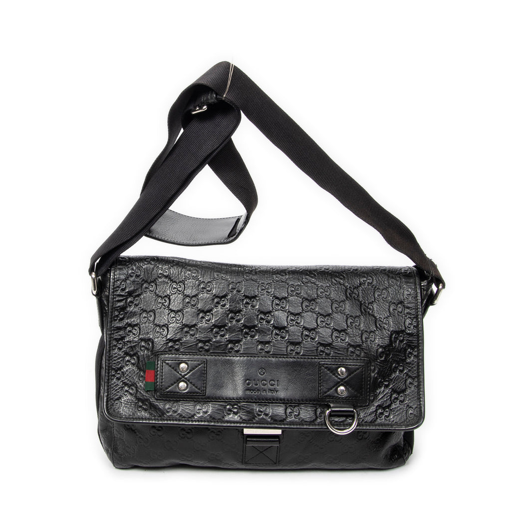 Shoulder Bag Web Rubber Medium Messenger Black Guccissima Leather