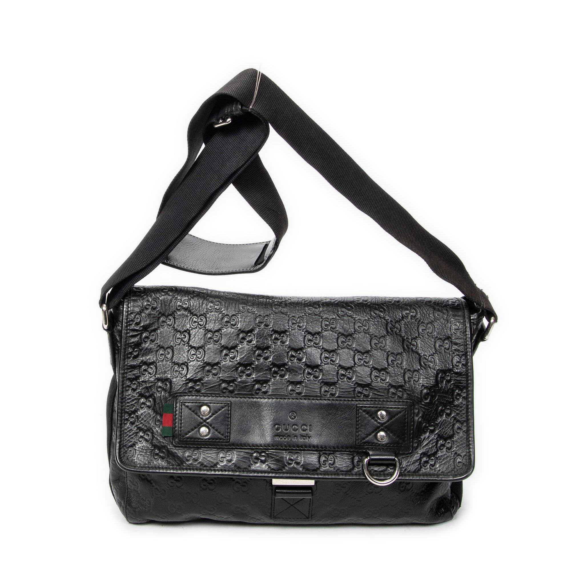 Shoulder Bag Web Rubber Medium Messenger Black Guccissima Leather