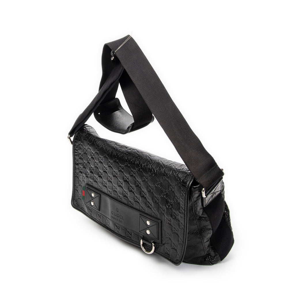 Shoulder Bag Web Rubber Medium Messenger Black Guccissima Leather