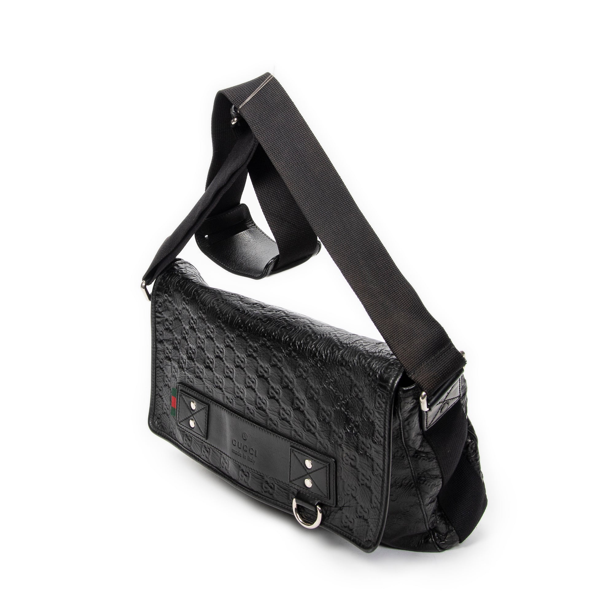 Shoulder Bag Web Rubber Medium Messenger Black Guccissima Leather
