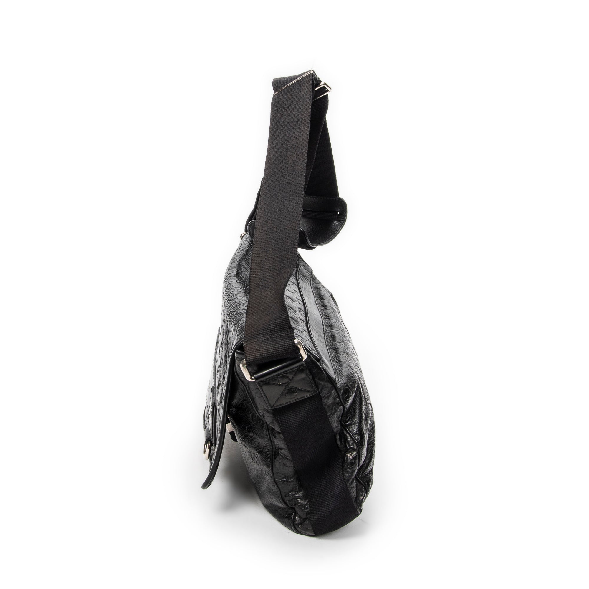 Shoulder Bag Web Rubber Medium Messenger Black Guccissima Leather