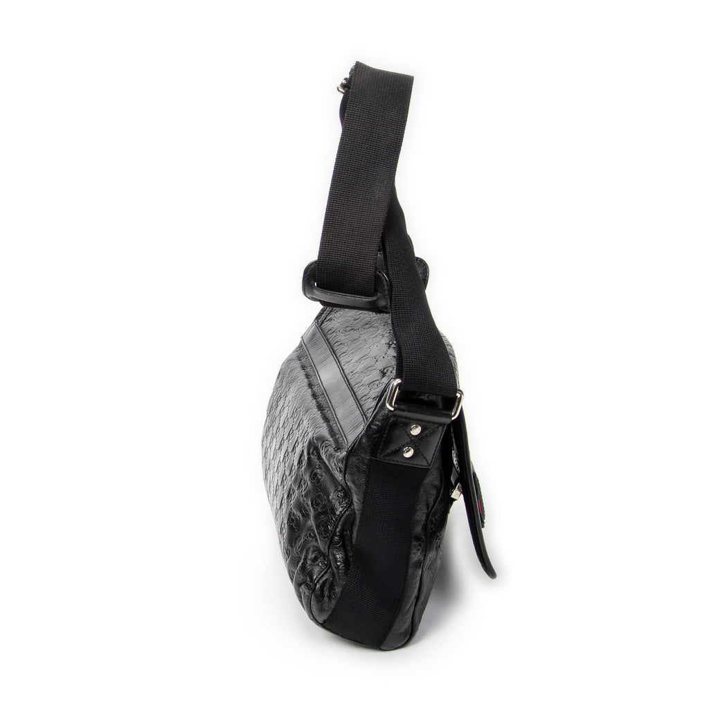 Shoulder Bag Web Rubber Medium Messenger Black Guccissima Leather