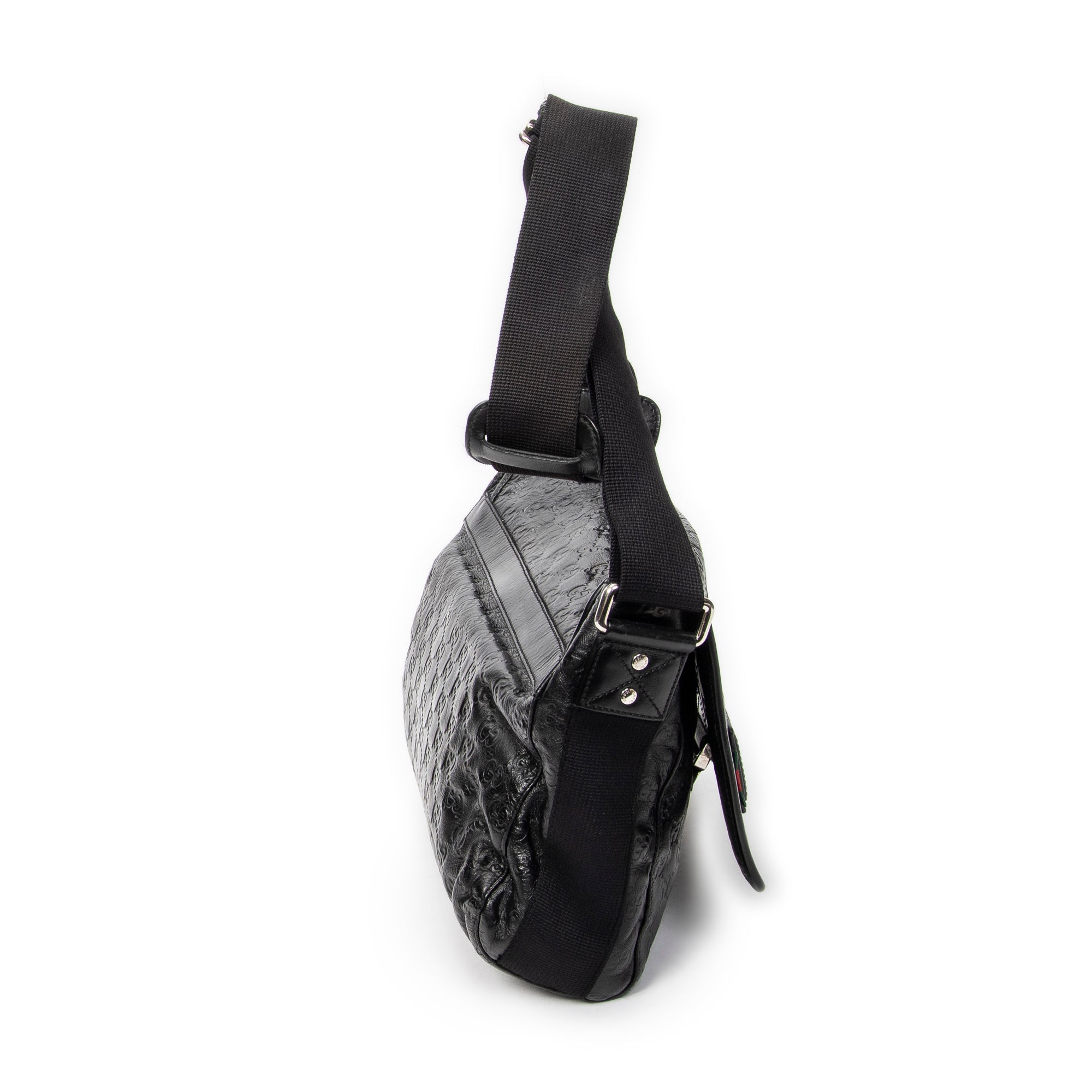 Shoulder Bag Web Rubber Medium Messenger Black Guccissima Leather