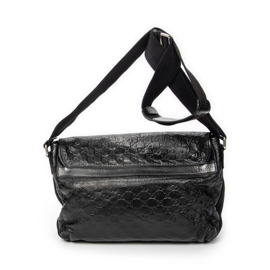 Shoulder Bag Web Rubber Medium Messenger Black Guccissima Leather