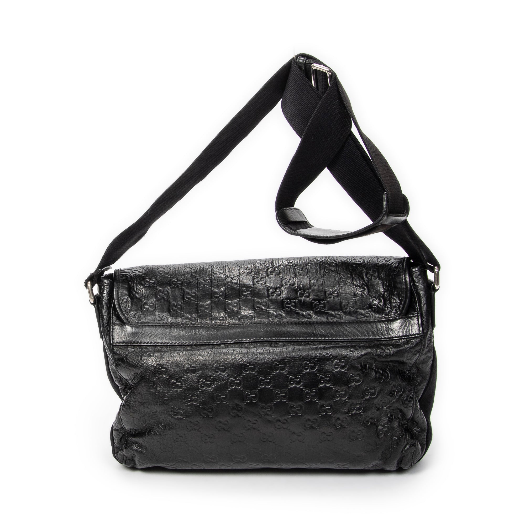 Shoulder Bag Web Rubber Medium Messenger Black Guccissima Leather
