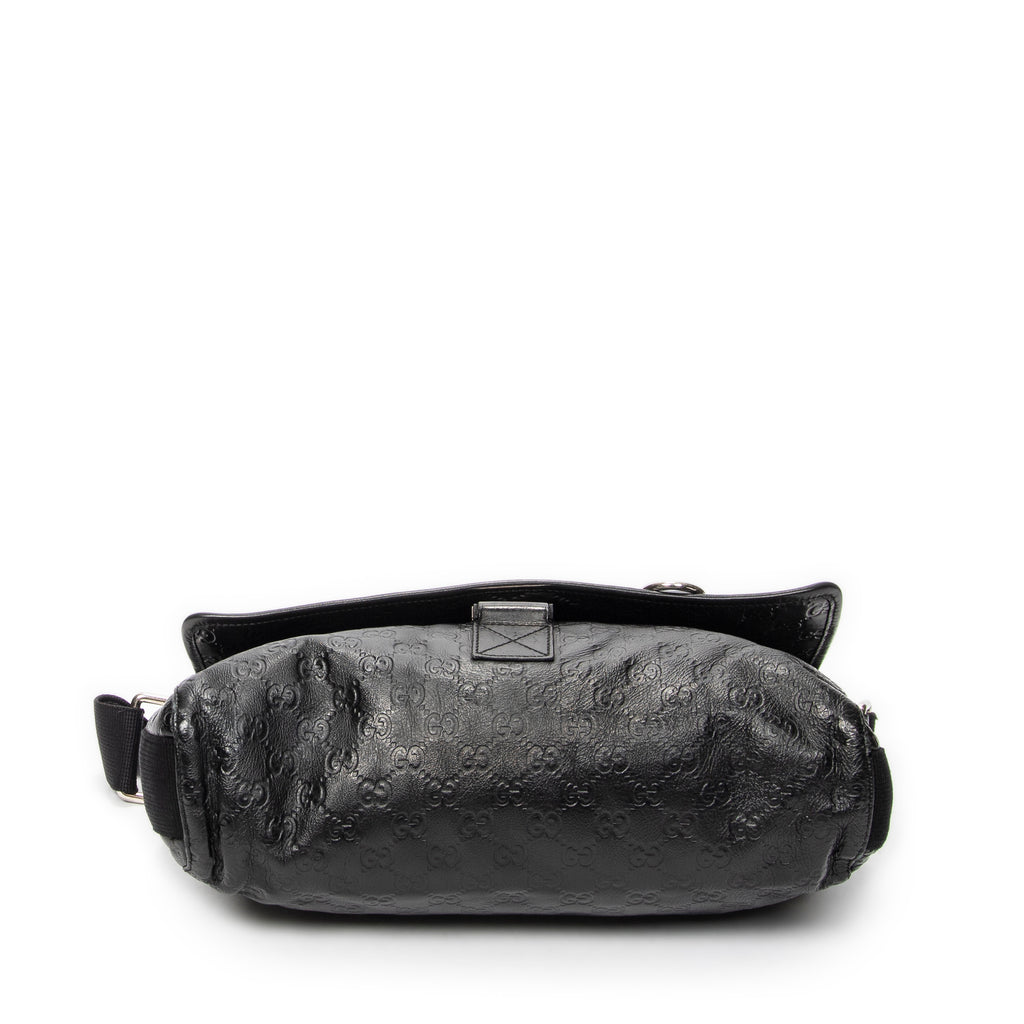 Shoulder Bag Web Rubber Medium Messenger Black Guccissima Leather