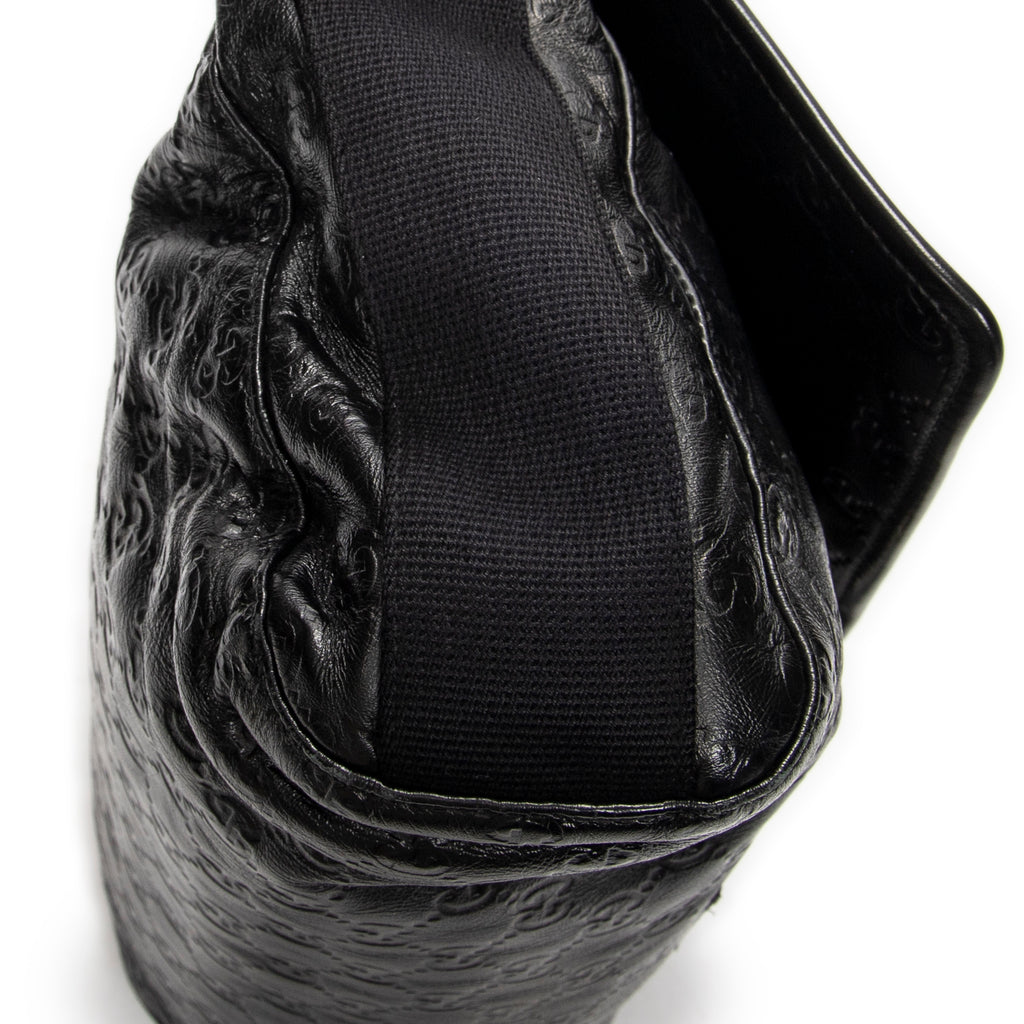 Shoulder Bag Web Rubber Medium Messenger Black Guccissima Leather