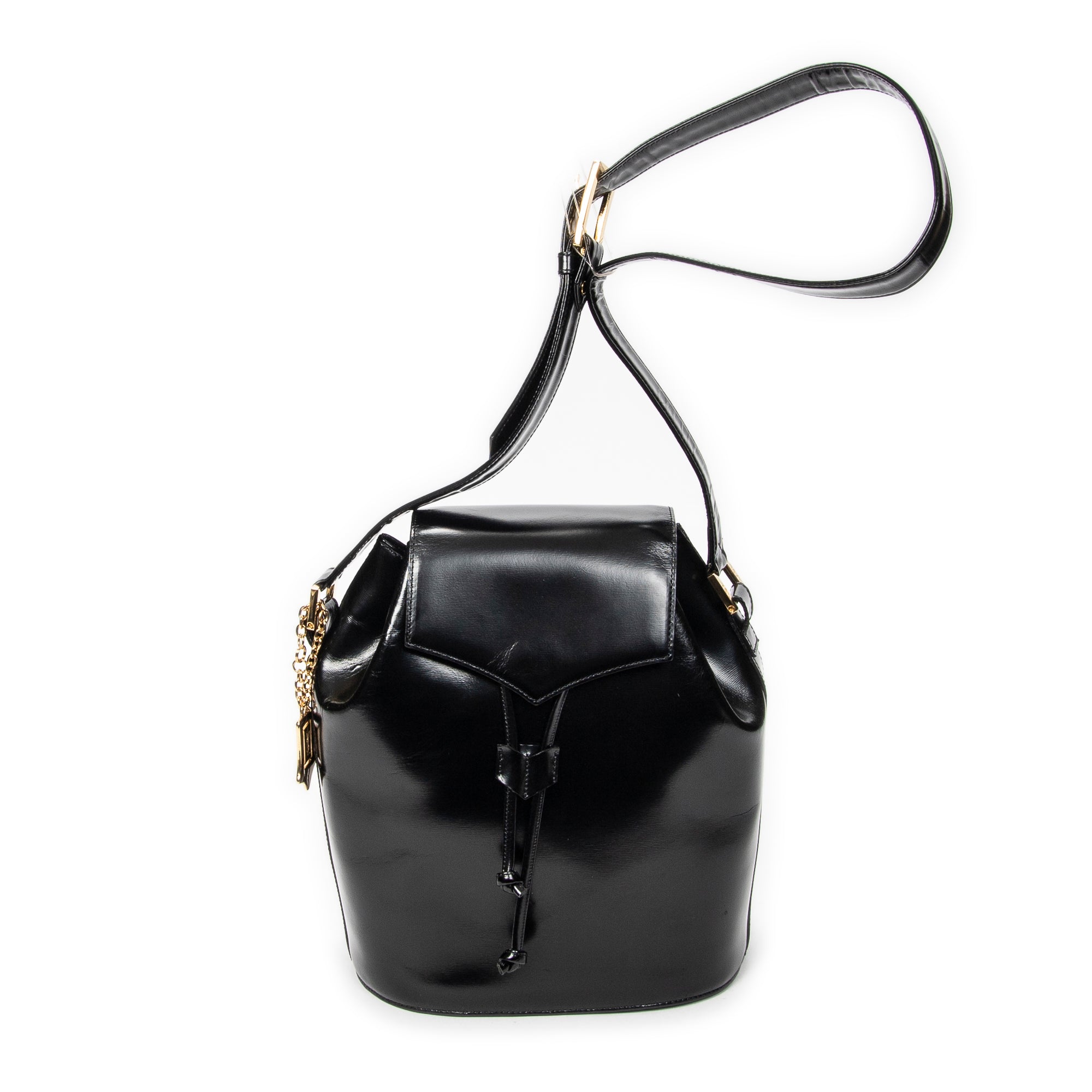 Backpack Logo Charm Drawstring Backpack Black Smooth Leather