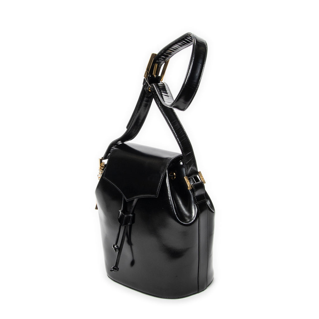 Backpack Logo Charm Drawstring Backpack Black Smooth Leather