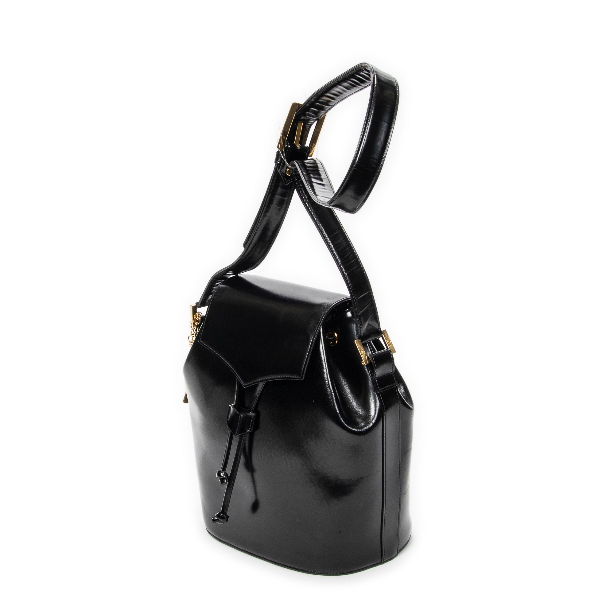 Backpack Logo Charm Drawstring Backpack Black Smooth Leather