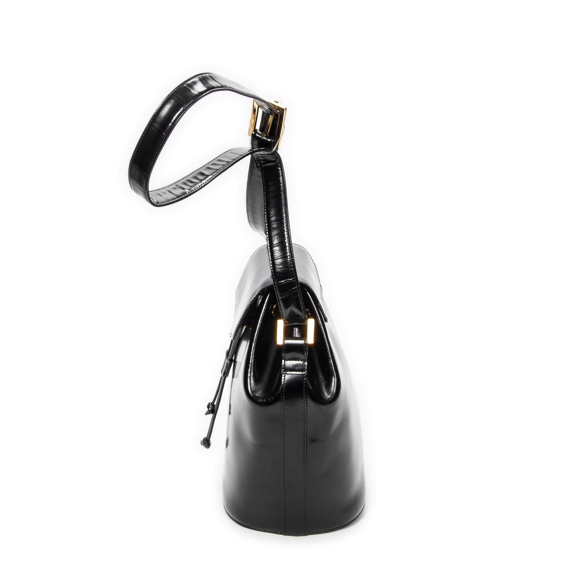 Backpack Logo Charm Drawstring Backpack Black Smooth Leather