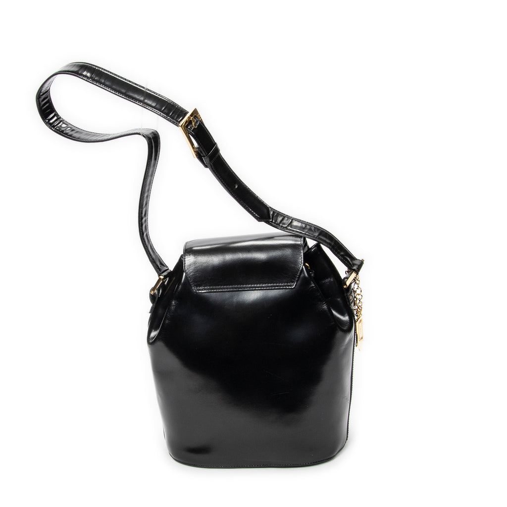Backpack Logo Charm Drawstring Backpack Black Smooth Leather