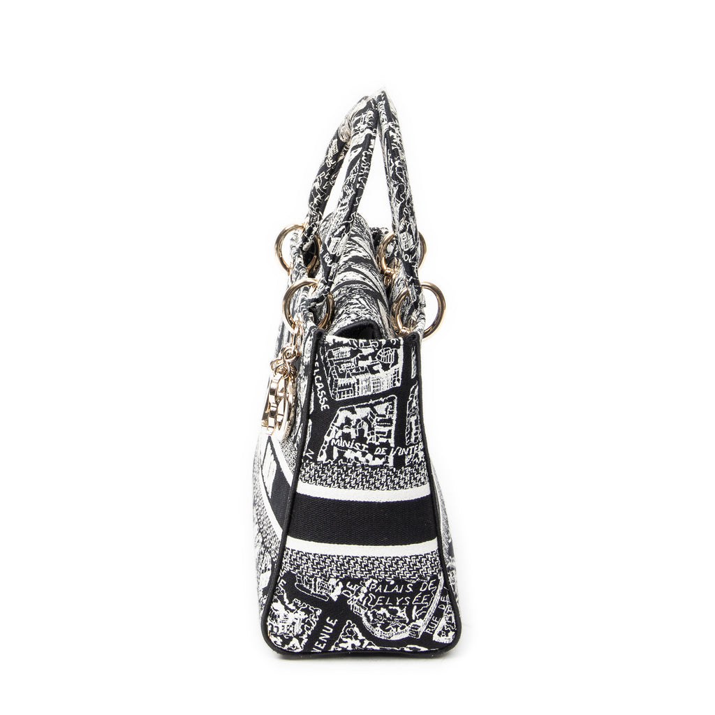 Shoulder Bag Medium Lady D-Lite Black Embroidered Canvas