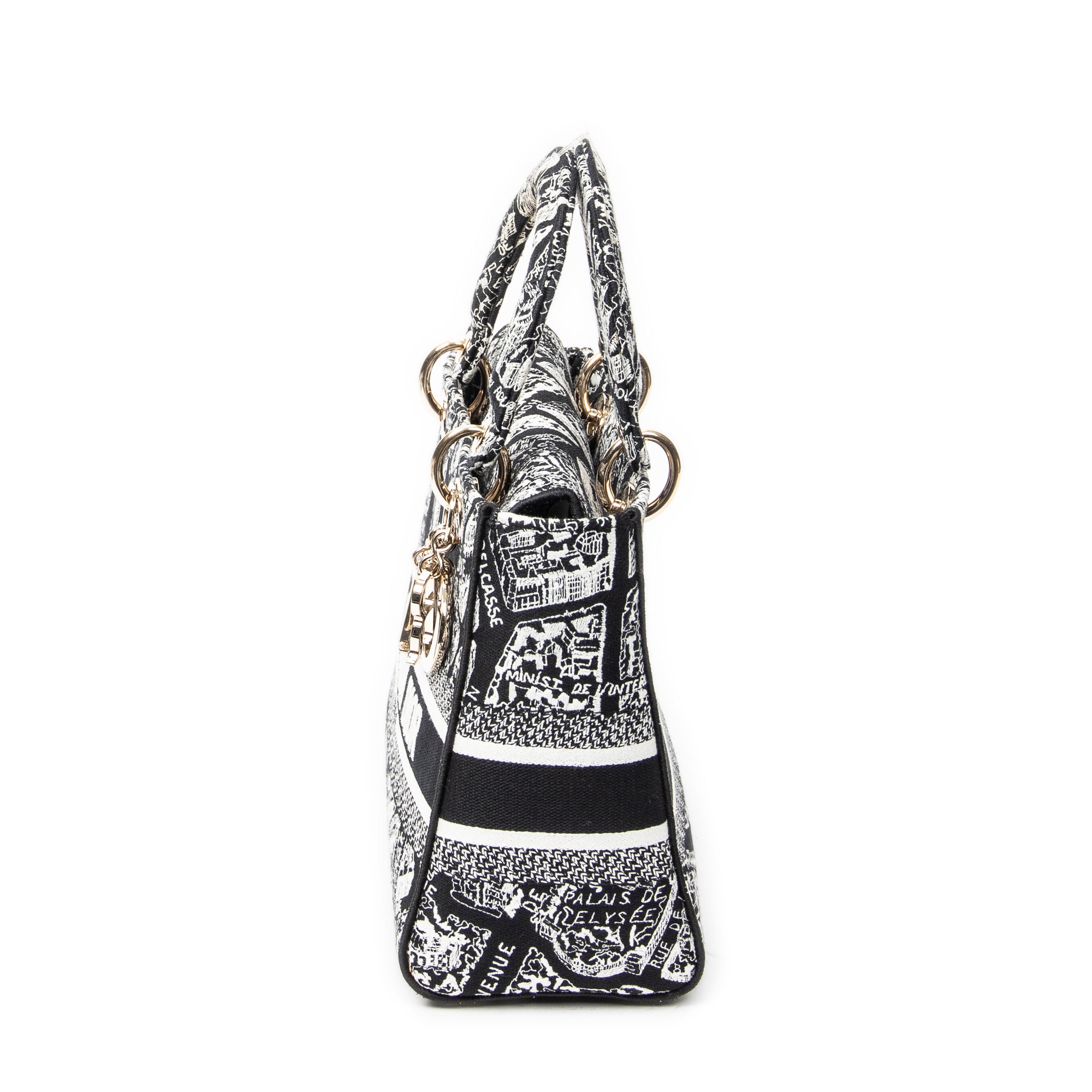 Shoulder Bag Medium Lady D-Lite Black Embroidered Canvas