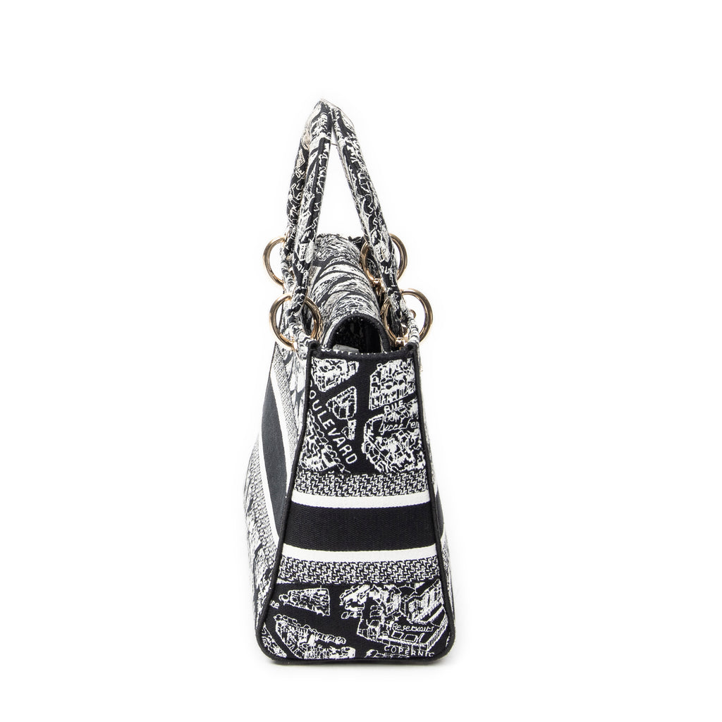 Shoulder Bag Medium Lady D-Lite Black Embroidered Canvas