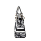 Shoulder Bag Medium Lady D-Lite Black Embroidered Canvas