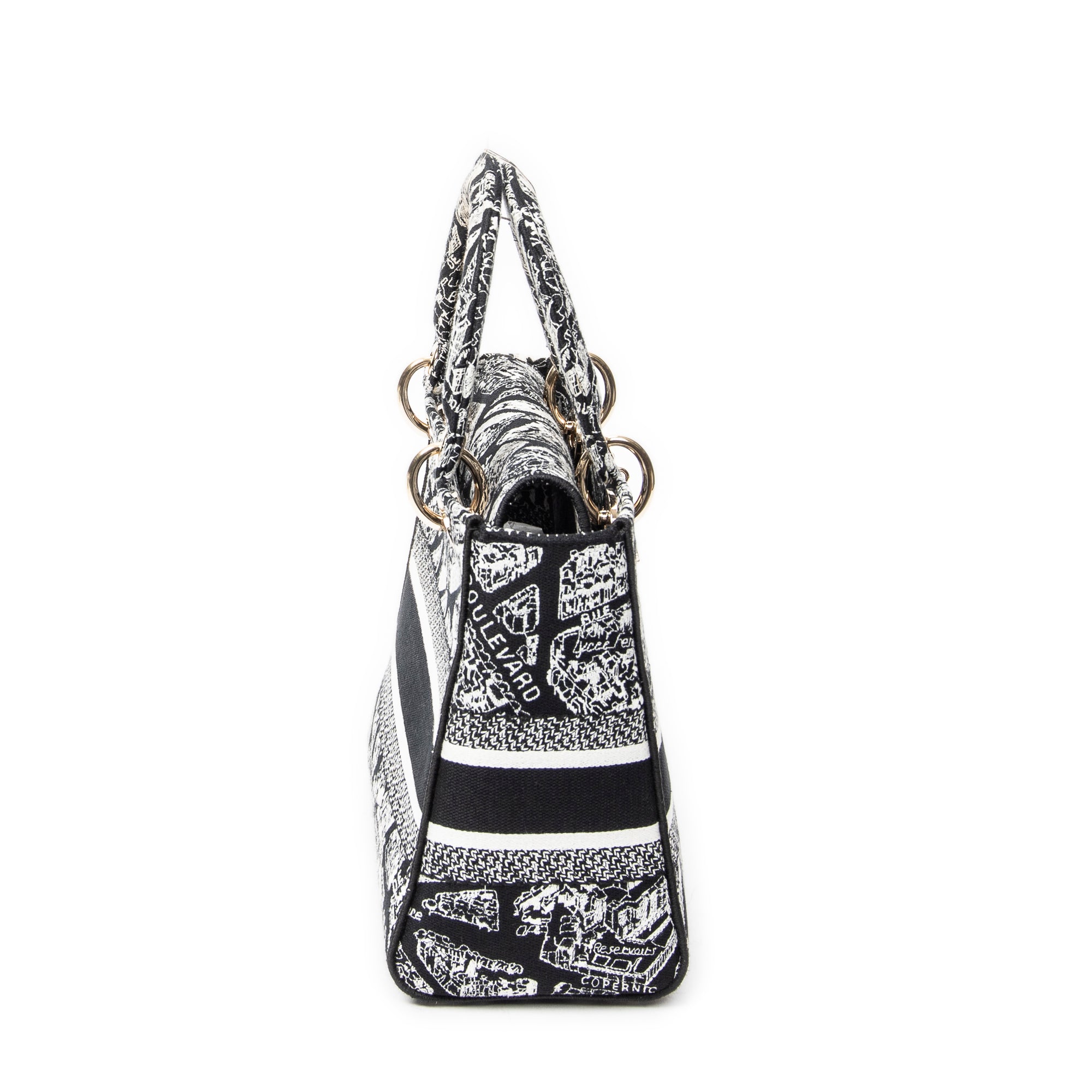 Shoulder Bag Medium Lady D-Lite Black Embroidered Canvas