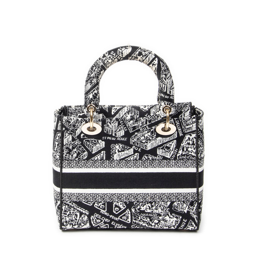 Shoulder Bag Medium Lady D-Lite Black Embroidered Canvas