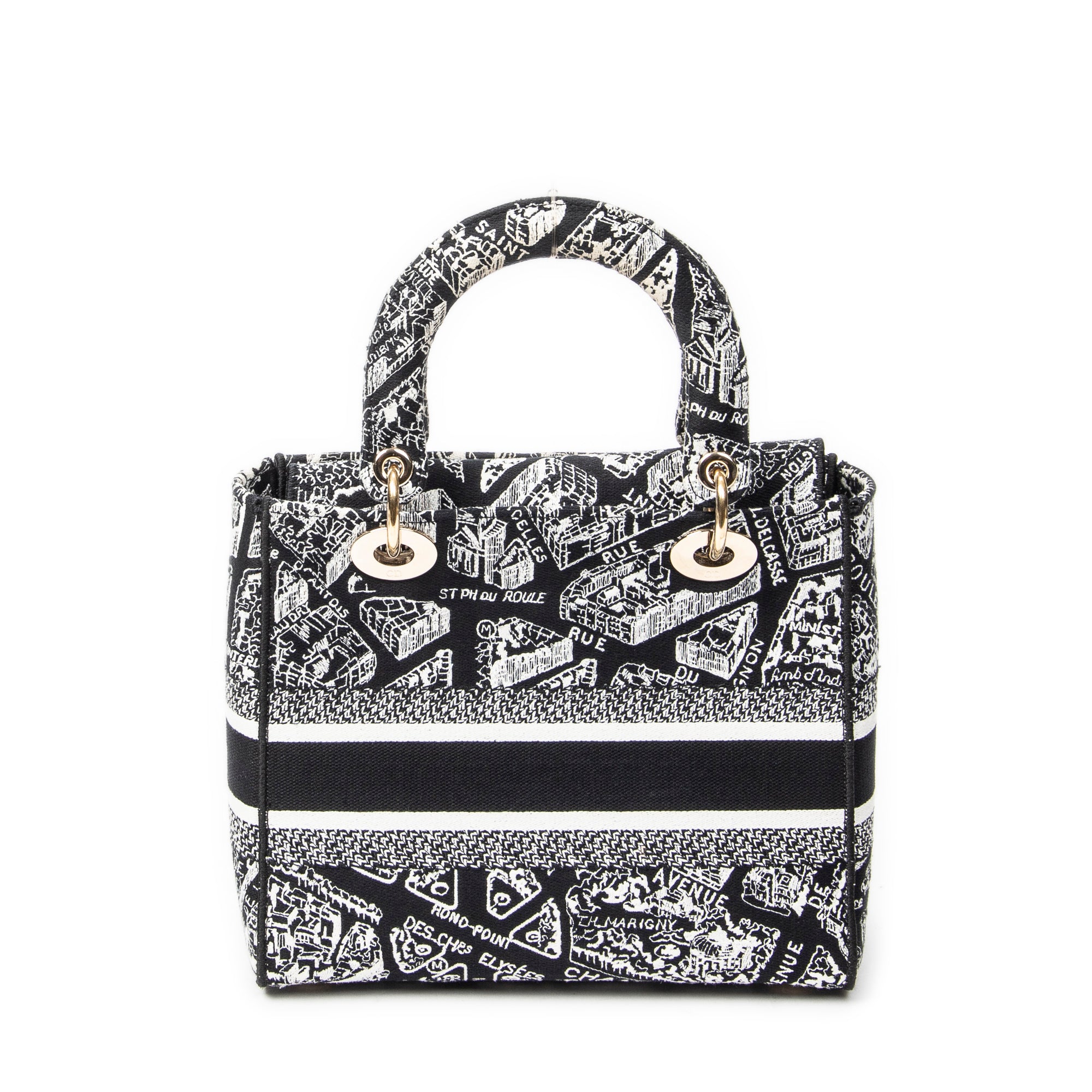 Shoulder Bag Medium Lady D-Lite Black Embroidered Canvas