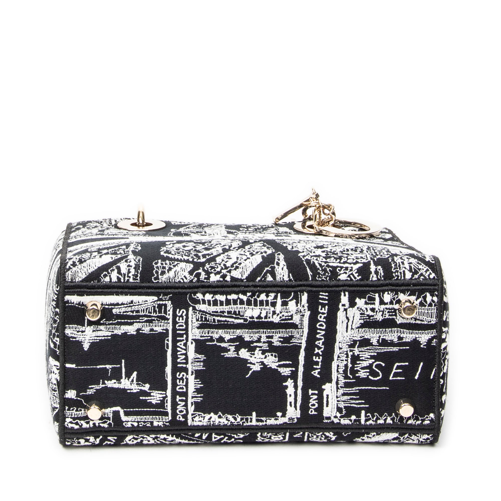 Shoulder Bag Medium Lady D-Lite Black Embroidered Canvas