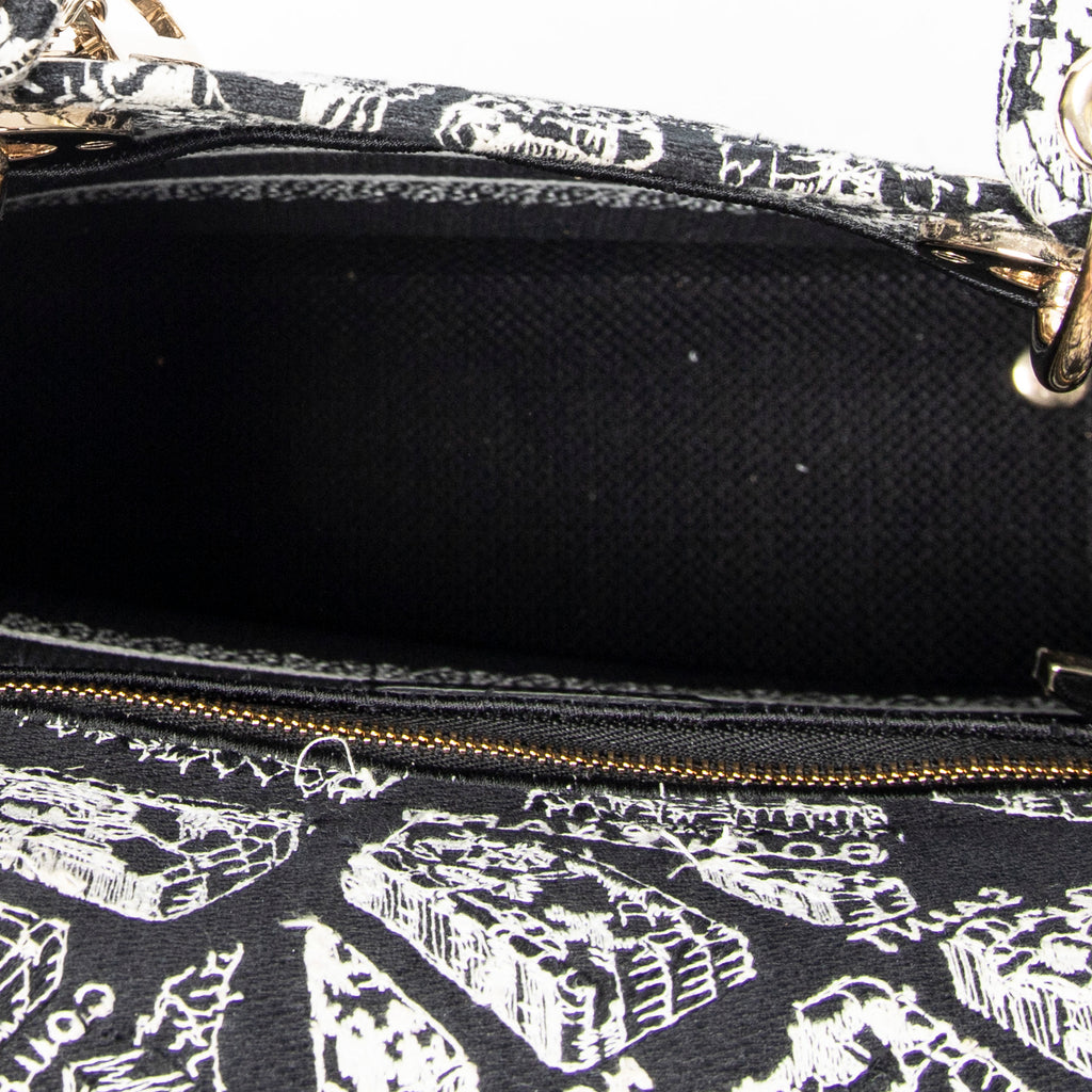 Shoulder Bag Medium Lady D-Lite Black Embroidered Canvas