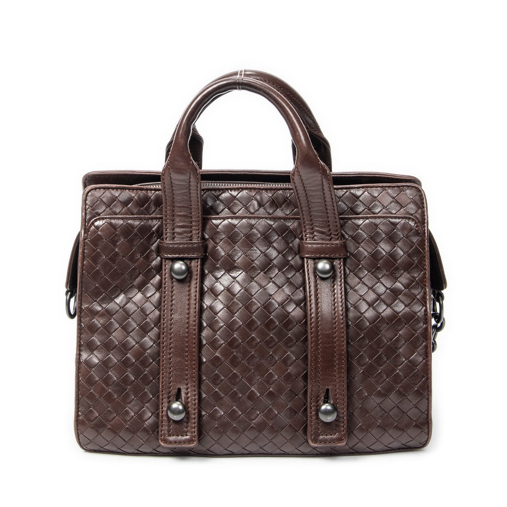 Handbag Top Handle Satchel Brown Intrecciato Leather