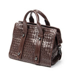 Handbag Top Handle Satchel Brown Intrecciato Leather