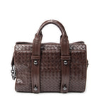 Handbag Top Handle Satchel Brown Intrecciato Leather