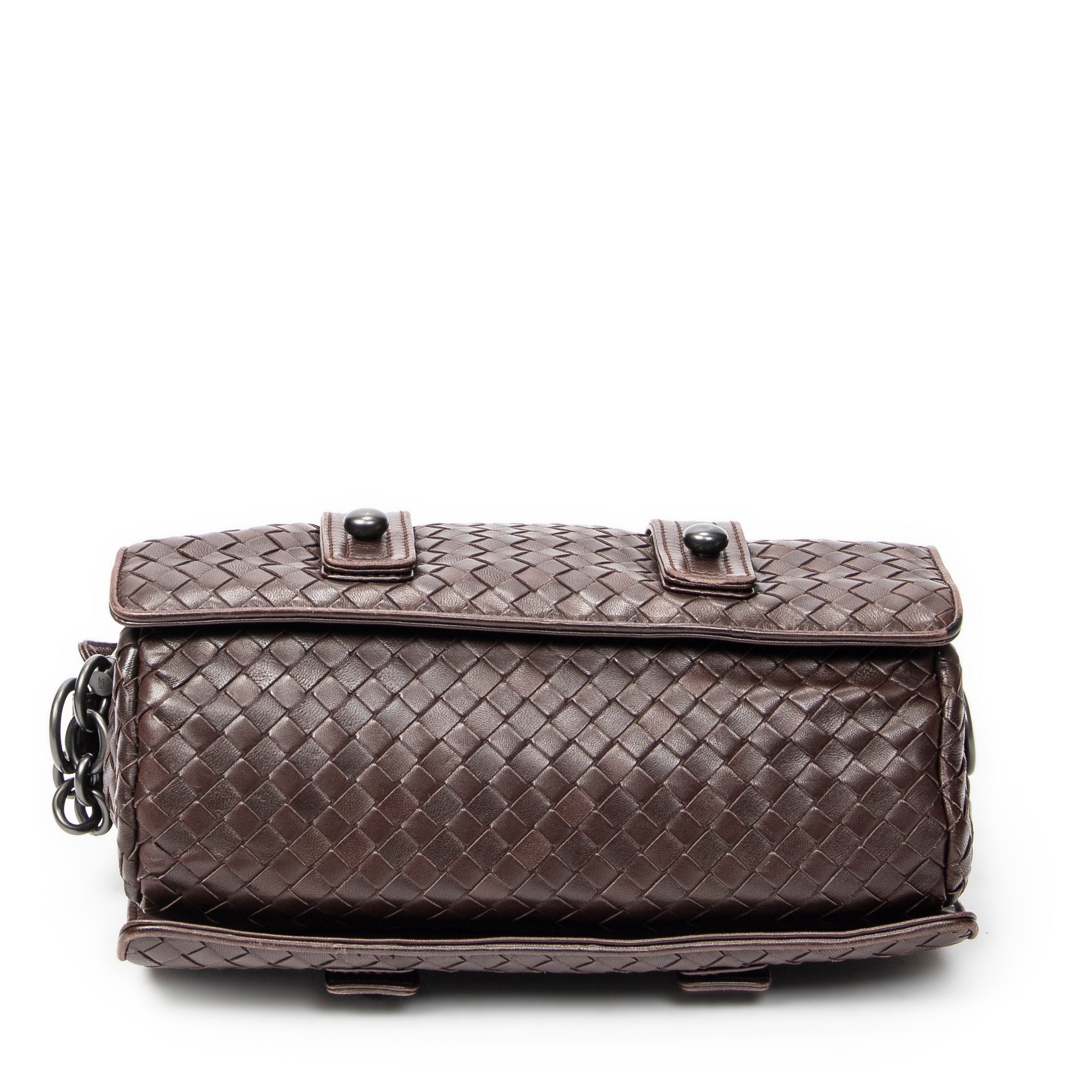 Handbag Top Handle Satchel Brown Intrecciato Leather