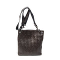 Bolso de Hombro Mensajero Plano Cuadrado de Cuero Intrecciato Marrón Oscuro