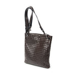 Bolso de Hombro Mensajero Plano Cuadrado de Cuero Intrecciato Marrón Oscuro