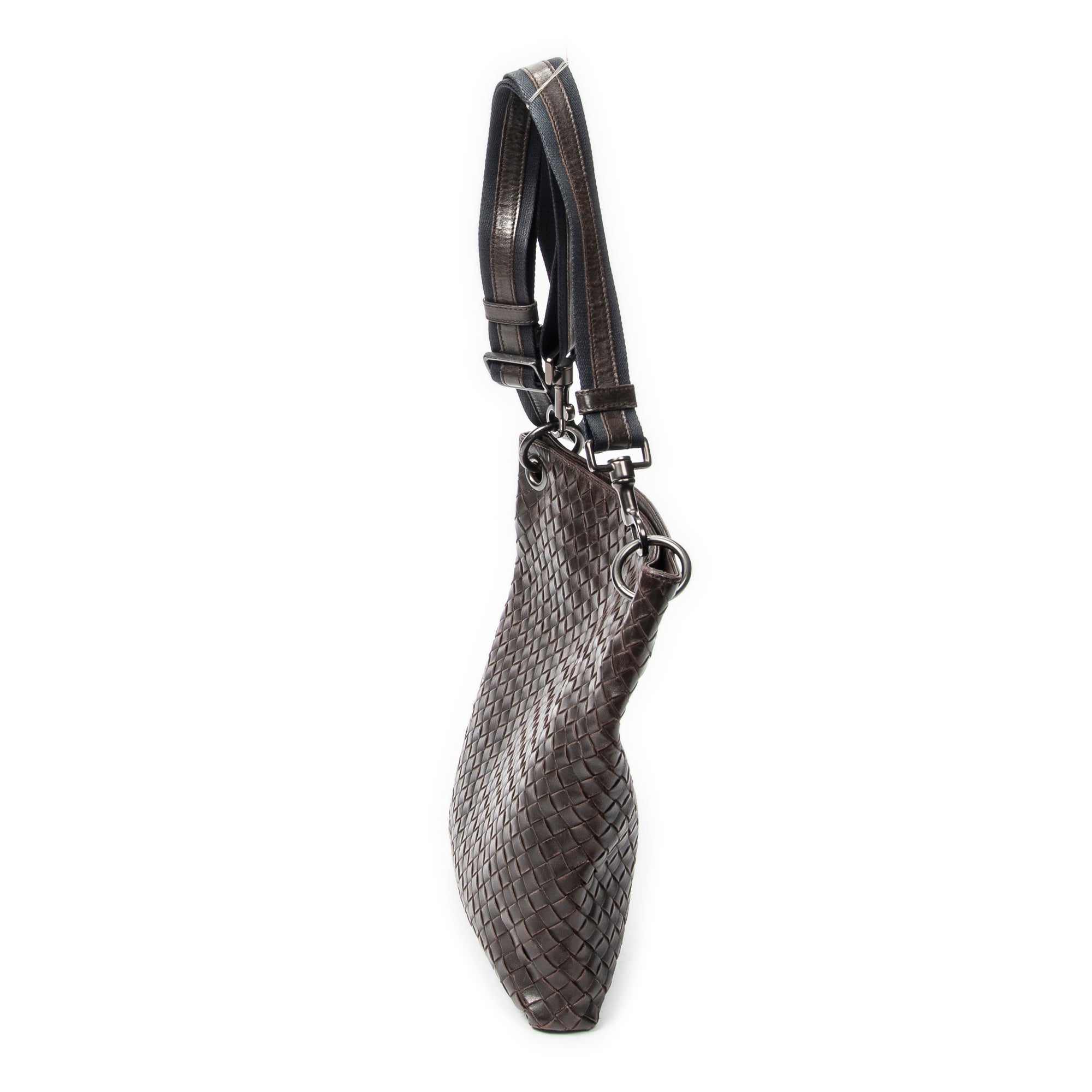 Shoulder Bag Square Flat Messenger Dark Brown Intrecciato Leather