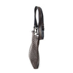 Bolso de Hombro Mensajero Plano Cuadrado de Cuero Intrecciato Marrón Oscuro