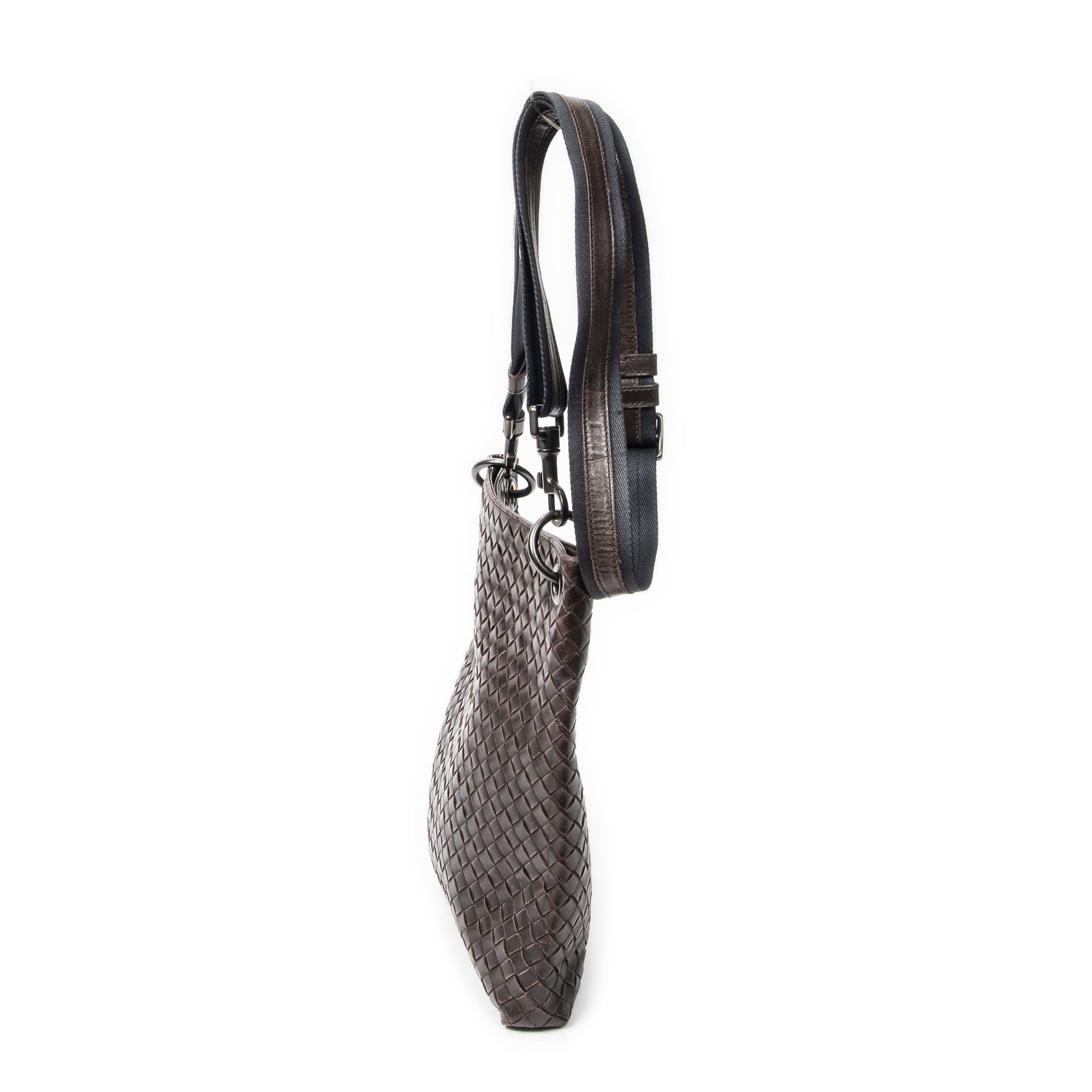 Shoulder Bag Square Flat Messenger Dark Brown Intrecciato Leather