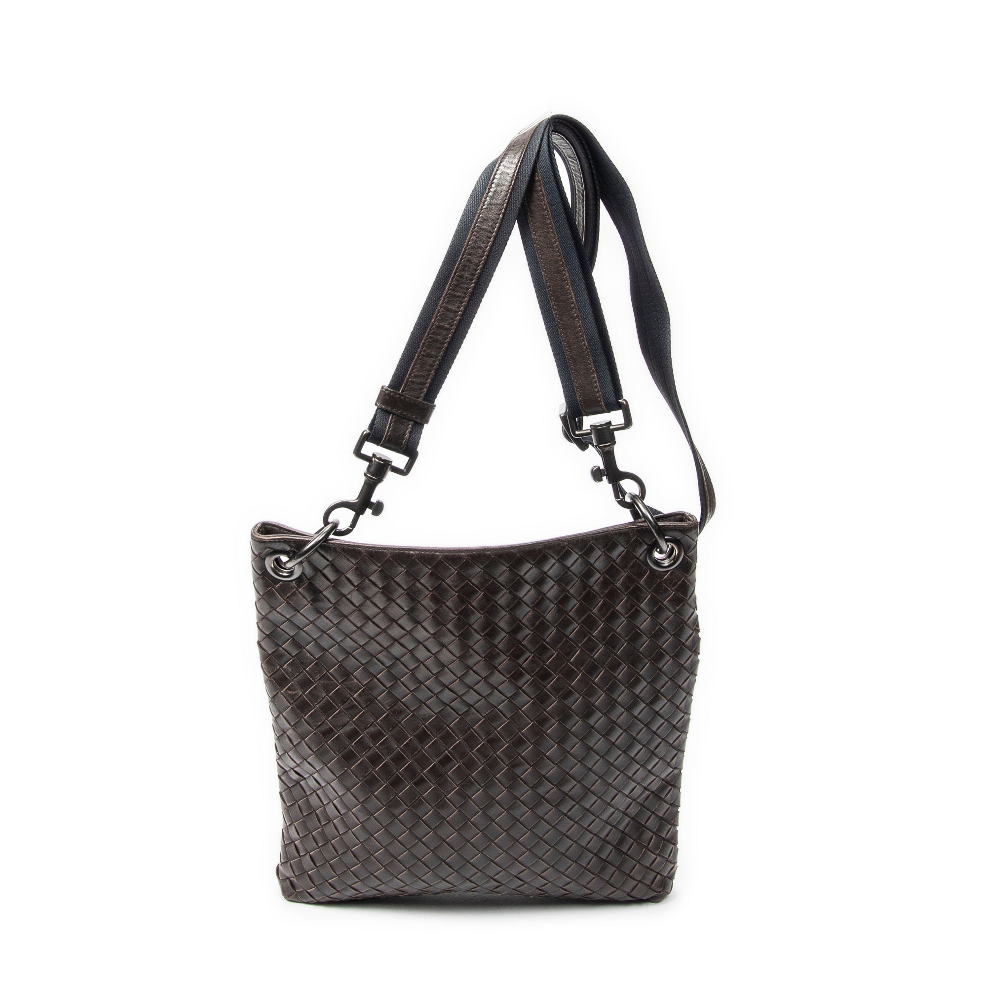 Shoulder Bag Square Flat Messenger Dark Brown Intrecciato Leather