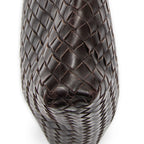 Bolso de Hombro Mensajero Plano Cuadrado de Cuero Intrecciato Marrón Oscuro