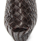 Bolso de Hombro Mensajero Plano Cuadrado de Cuero Intrecciato Marrón Oscuro