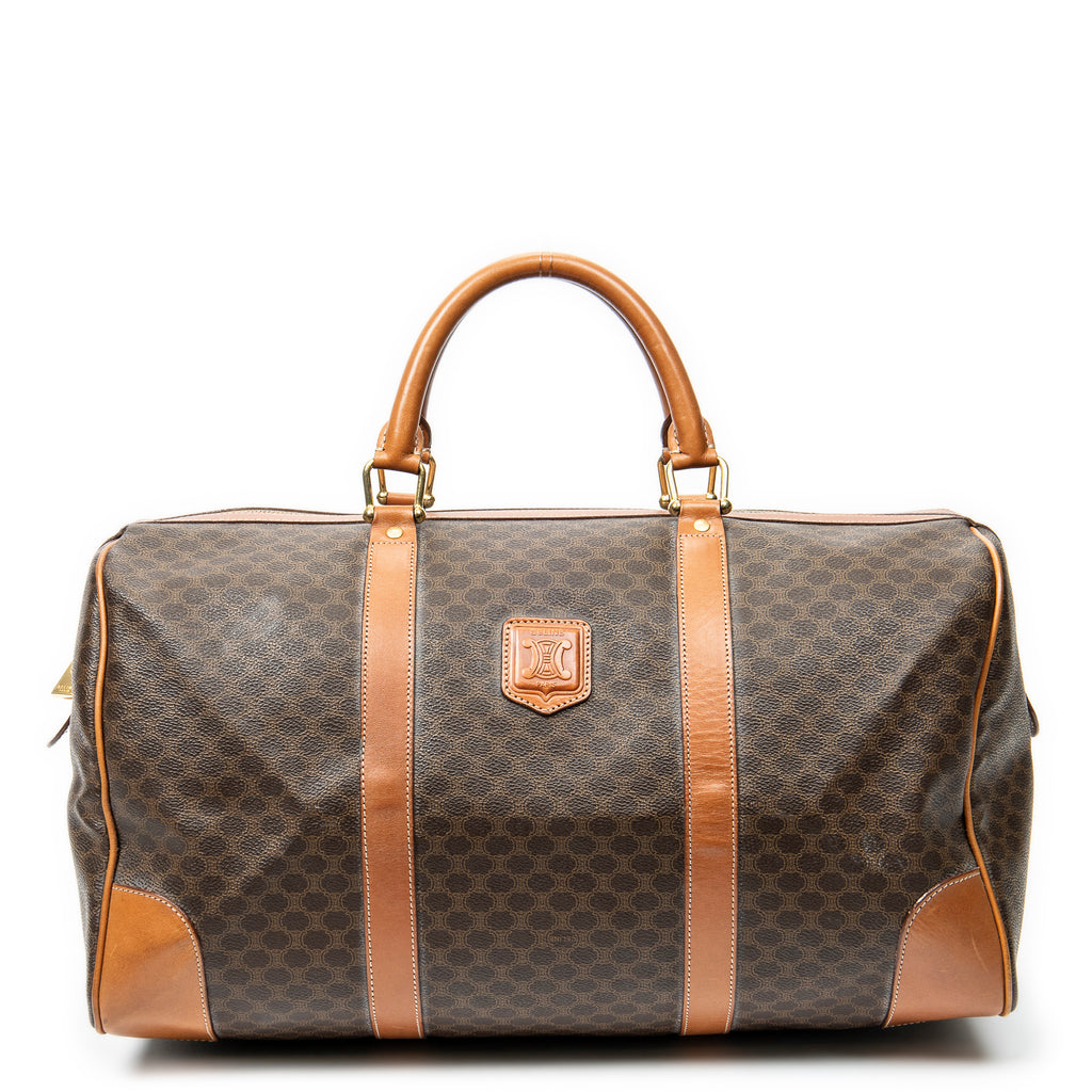 Travel Bag Vintage Medium Travel Boston Brown Macadam Coated Canvas