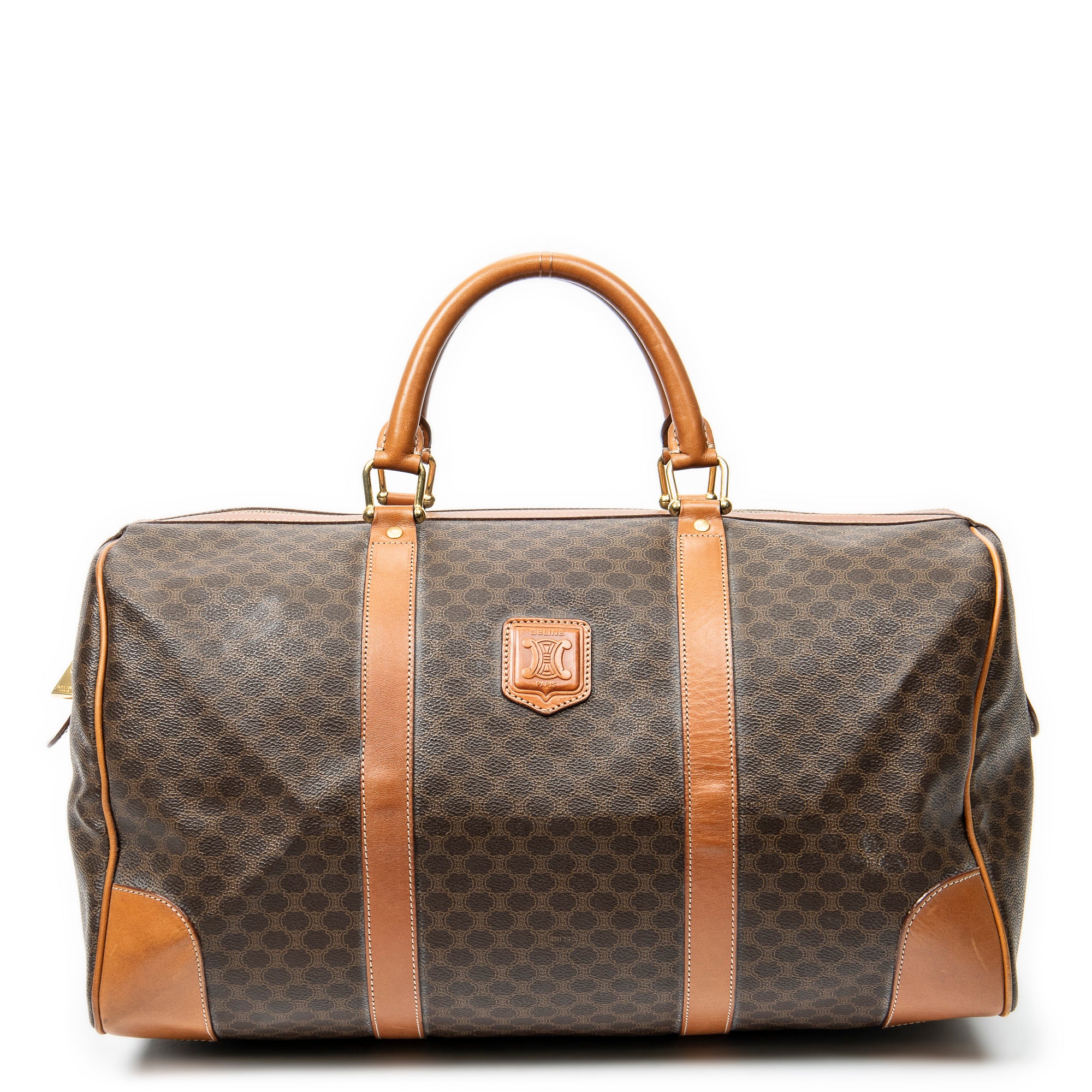 Travel Bag Vintage Medium Travel Boston Brown Macadam Coated Canvas