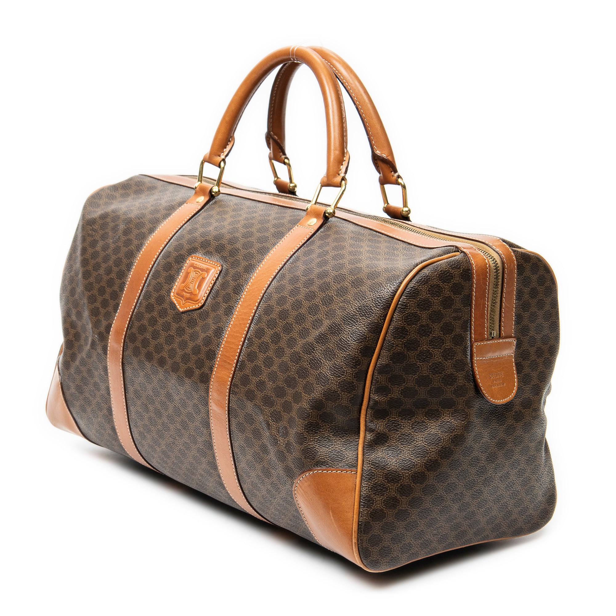 Travel Bag Vintage Medium Travel Boston Brown Macadam Coated Canvas