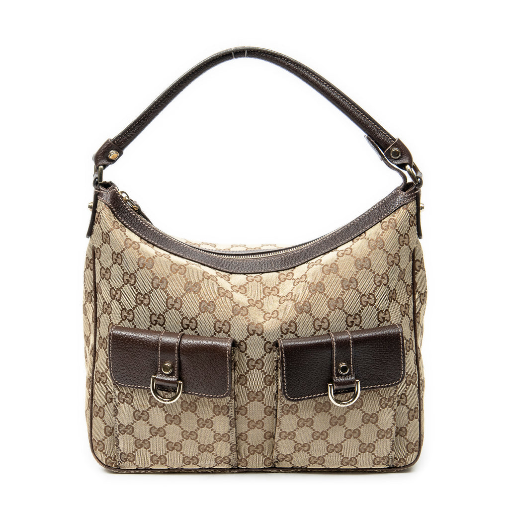 Shoulder Bag Medium Abbey Pocket Hobo Brown Monogrammed Canvas