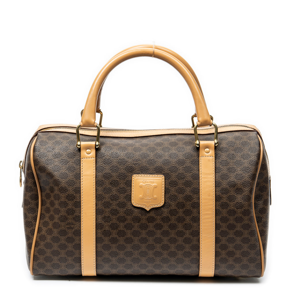 Handbag Vintage Small Boston Brown Macadam Coated Canvas