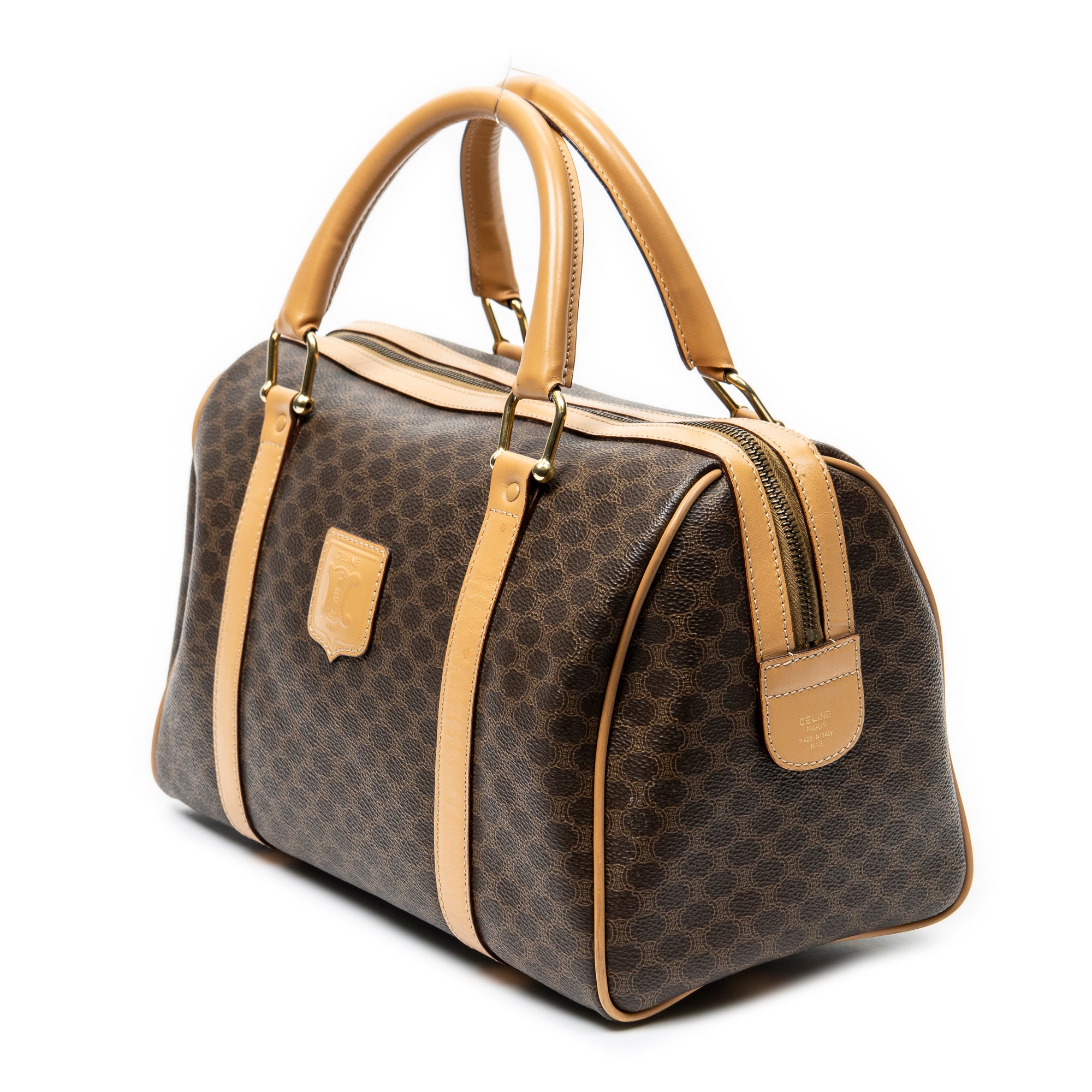 Handbag Vintage Small Boston Brown Macadam Coated Canvas