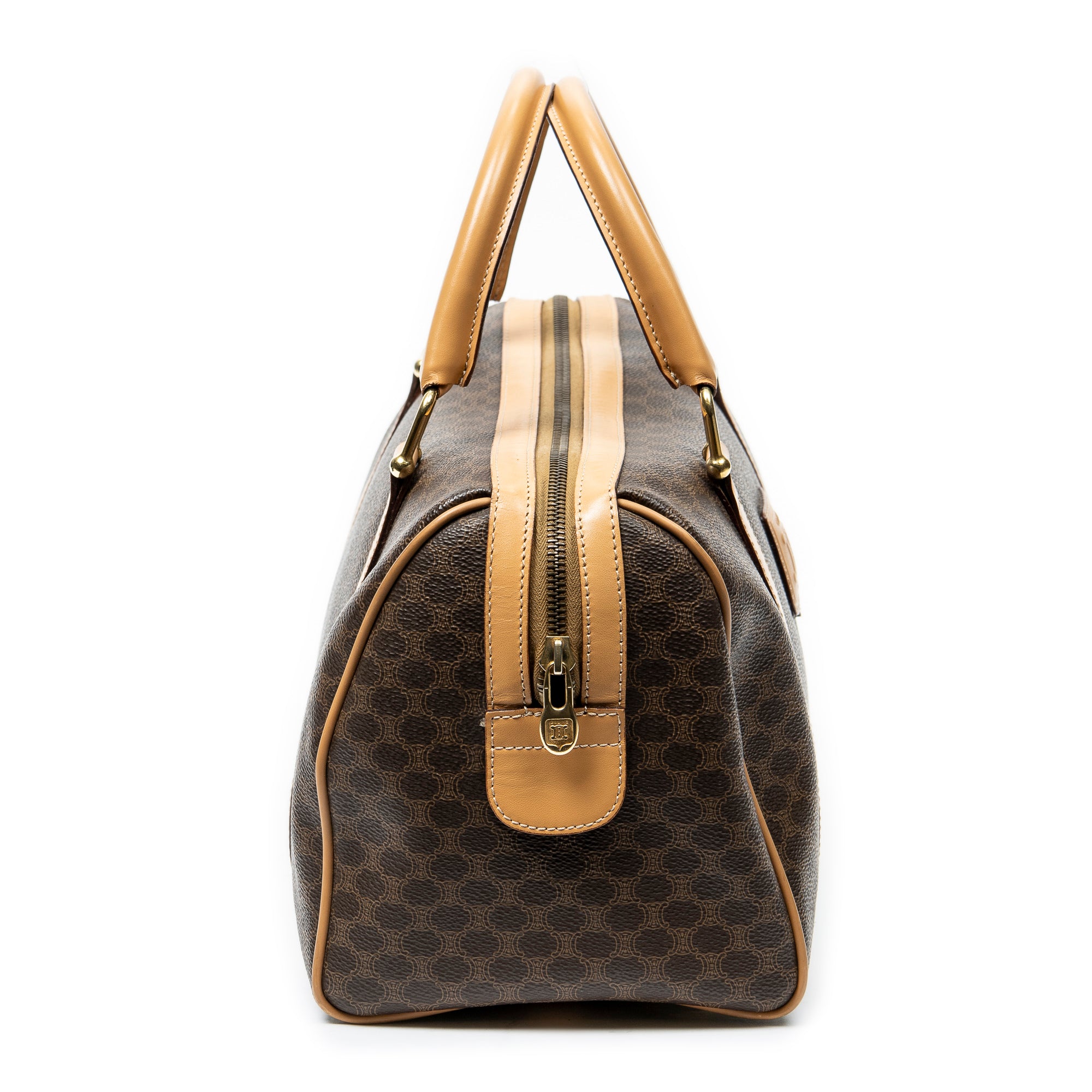 Handbag Vintage Small Boston Brown Macadam Coated Canvas