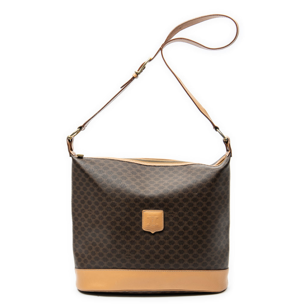 Shoulder Bag Zip Messenger Brown Macadam Coated Canvas