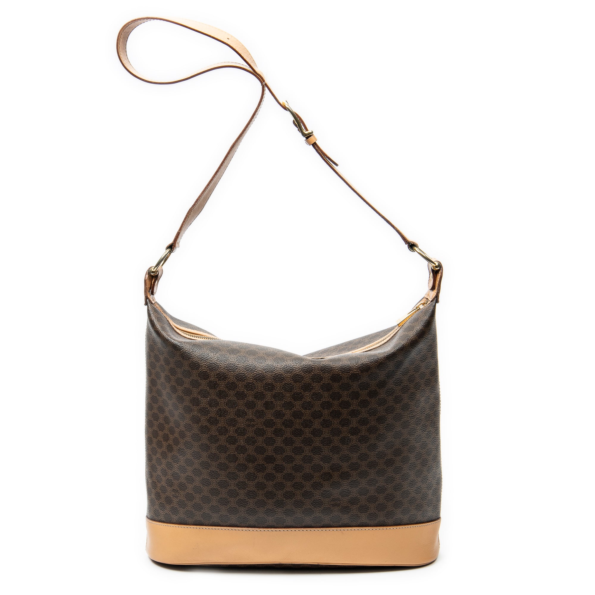 Shoulder Bag Zip Messenger Brown Macadam Coated Canvas