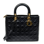 Shoulder Bag Large Lady Dior Zip Black Cannage Leather